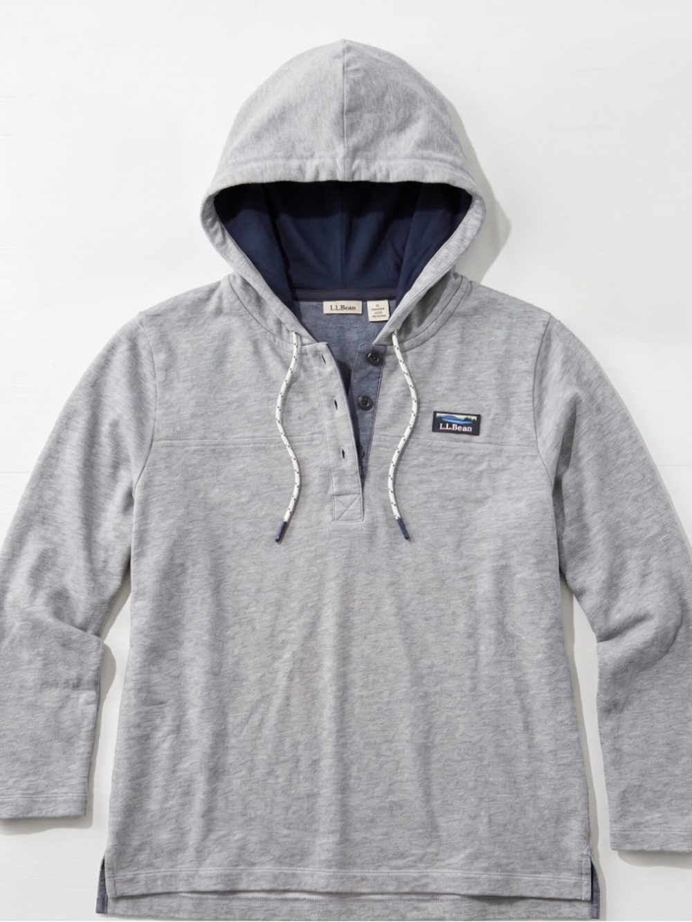 L.L. Bean Hooded Henley Pullover Women’s Large Gray Lightweight Hoodie